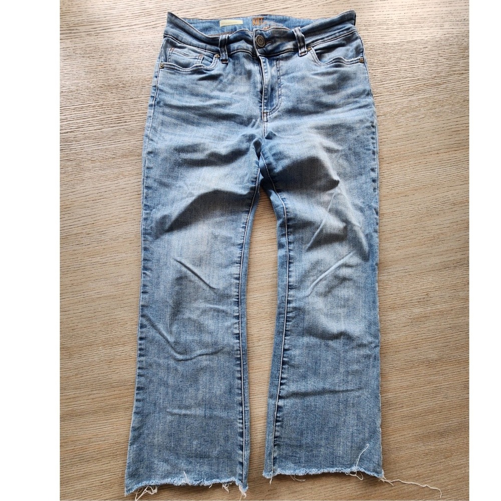 KUT from the Kloth Nikki Mid Rise Ankle Flare Jeans. Boho Raw Hem Festival Y2K